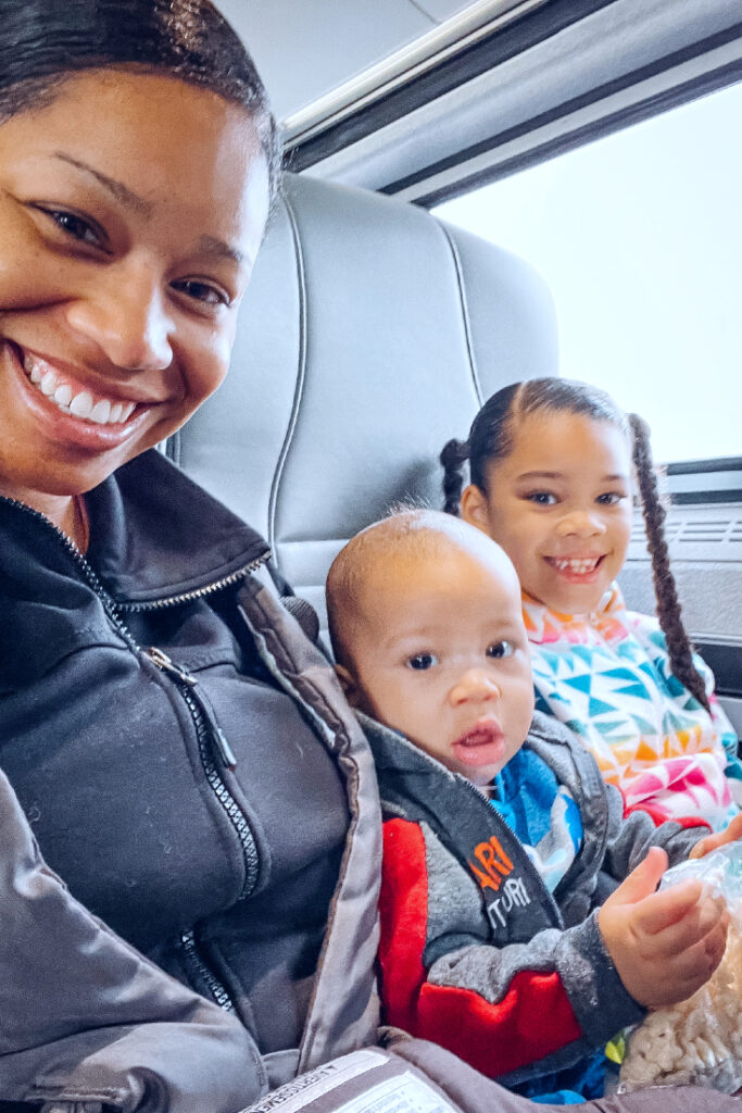 Victoria Vaden with her children taking the Amtrak train to New York for the first time